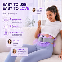 Three steps to use the lilac fascia massager: wrap and adjust, power on, relax anywhere